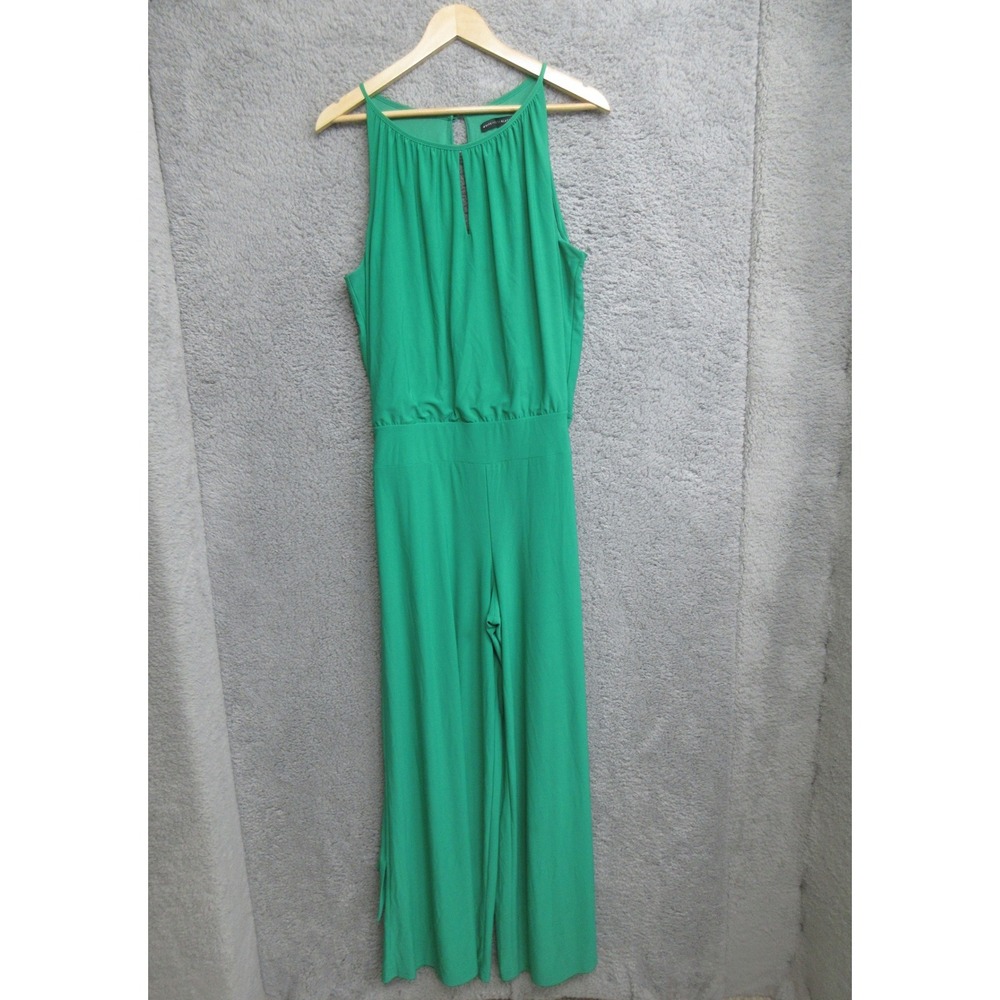 White House Black Market Wide Leg Jumpsuit Womens L Green Minimalist Elegant